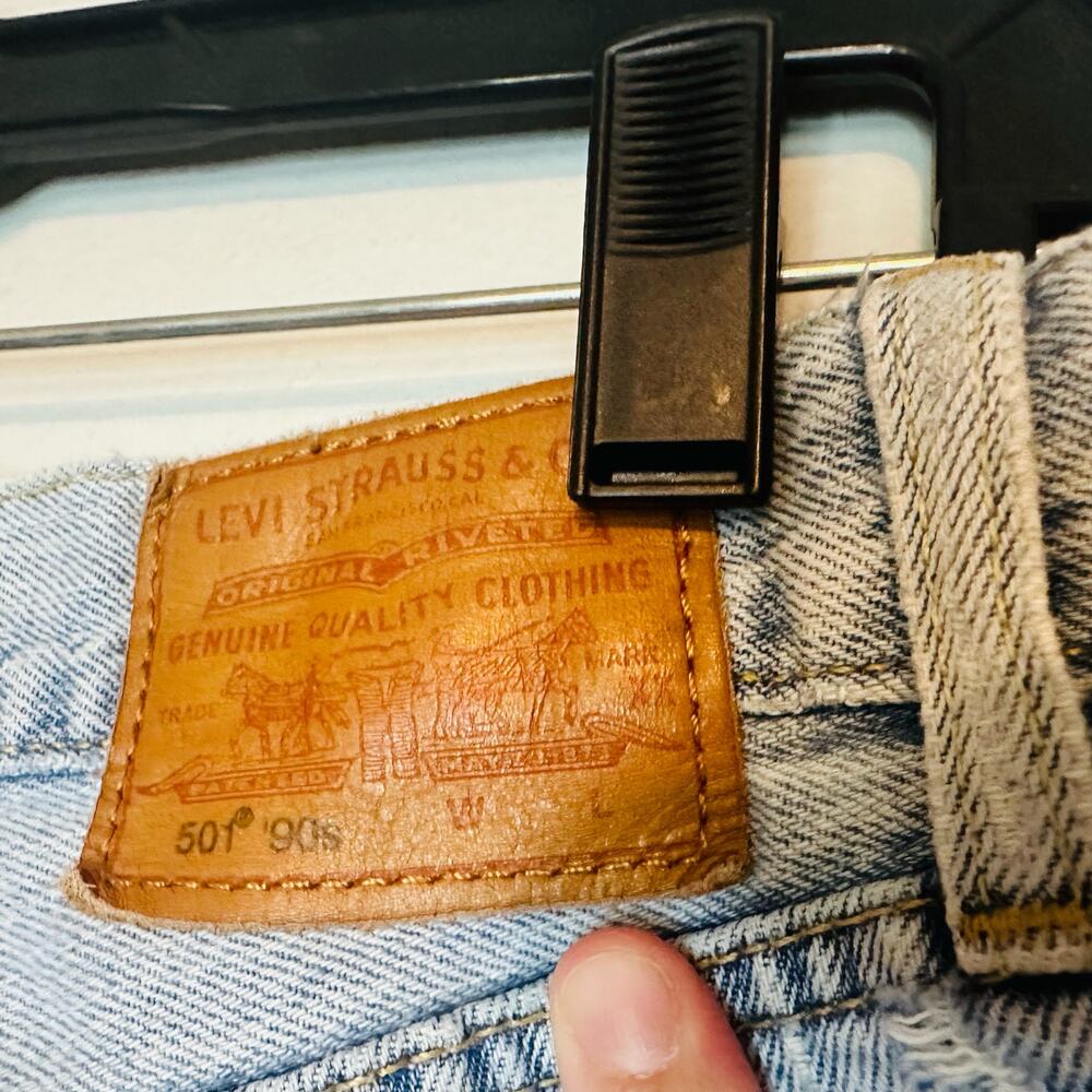 Levis 501 Denim Patchwork Four Button Fly Cargo J… - image 6